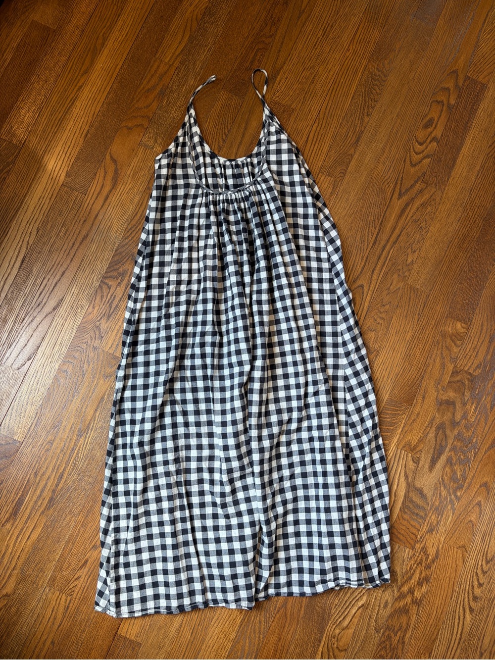 The Great - Black and White Gingham Spaghetti Strap Maxi Dress